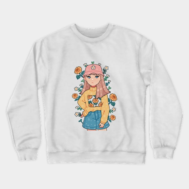 The Girl and Sunflowers (Ver. 2) Crewneck Sweatshirt by Buwberie